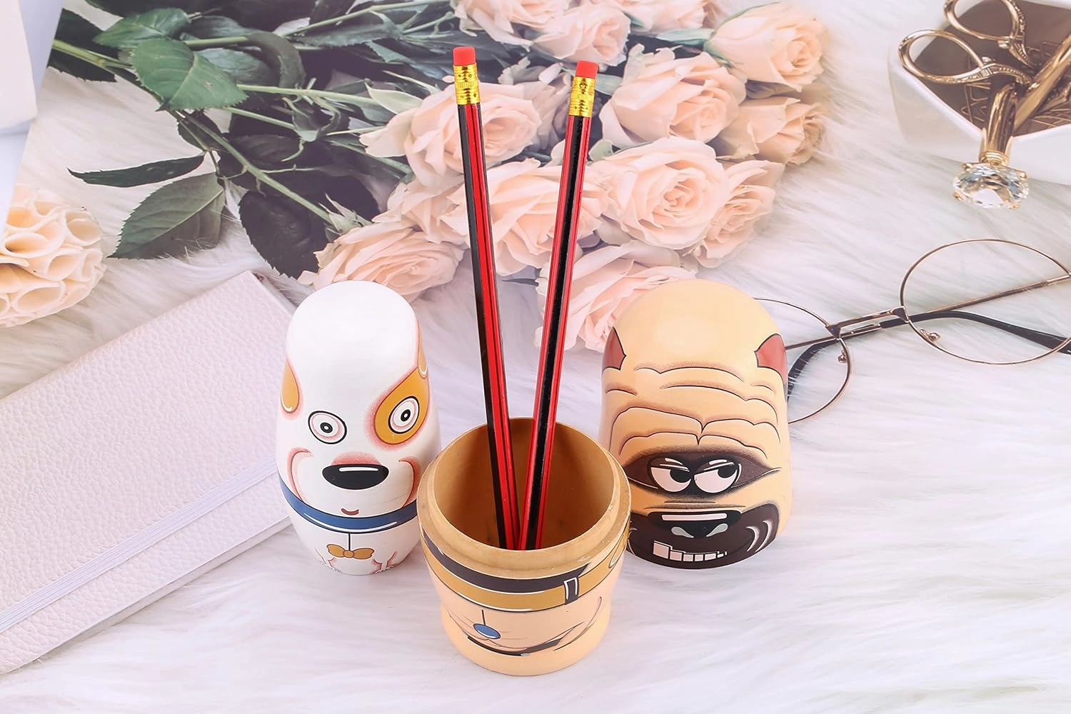Yoption 6Pcs Russian Nesting Dolls, Handmade Wooden Cute Dog Matryoshka Dolls Set for Kids Christmas Birthday Wishing Gift (Cute Dogs)