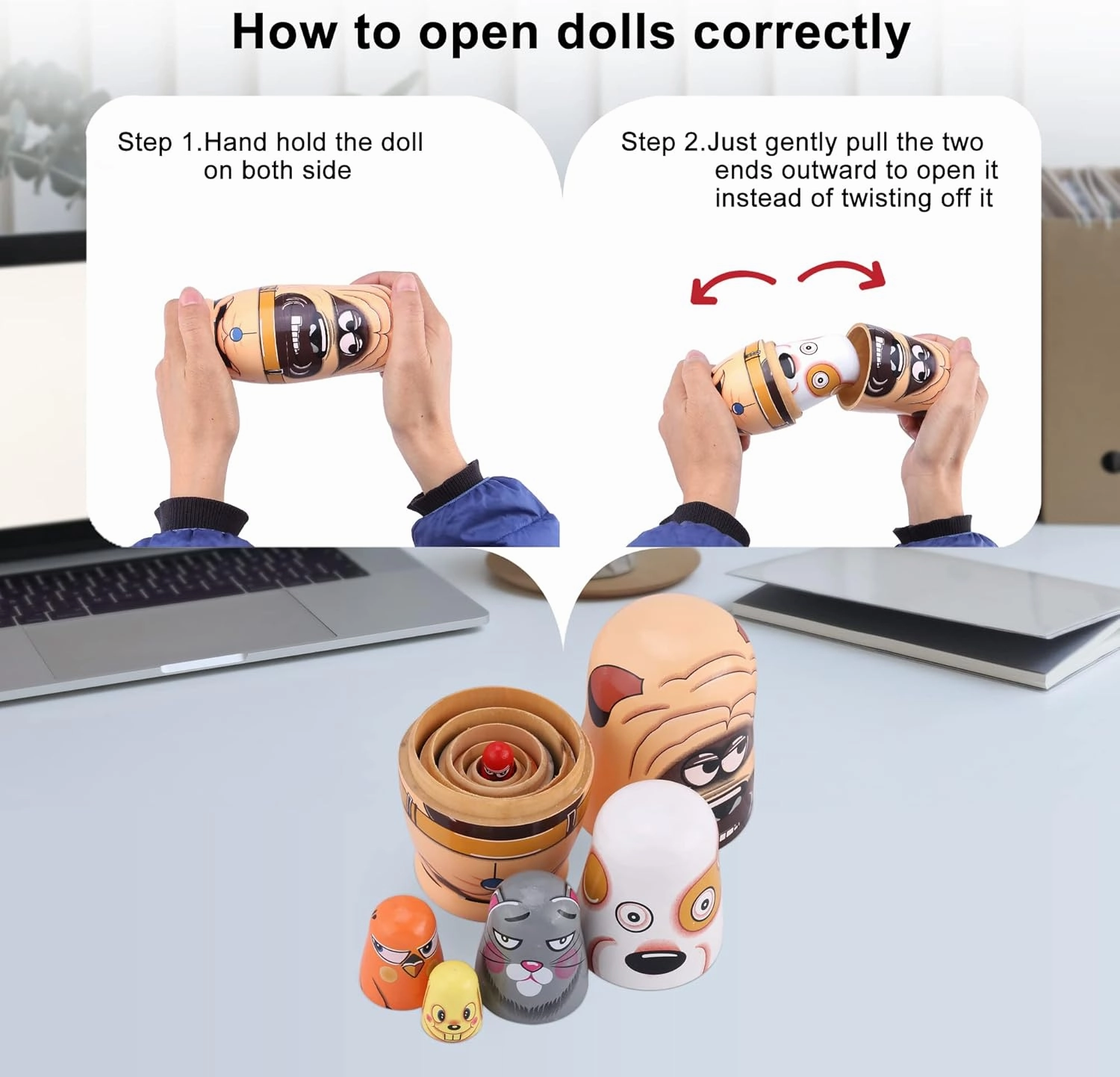 Yoption 6Pcs Russian Nesting Dolls, Handmade Wooden Cute Dog Matryoshka Dolls Set for Kids Christmas Birthday Wishing Gift (Cute Dogs)