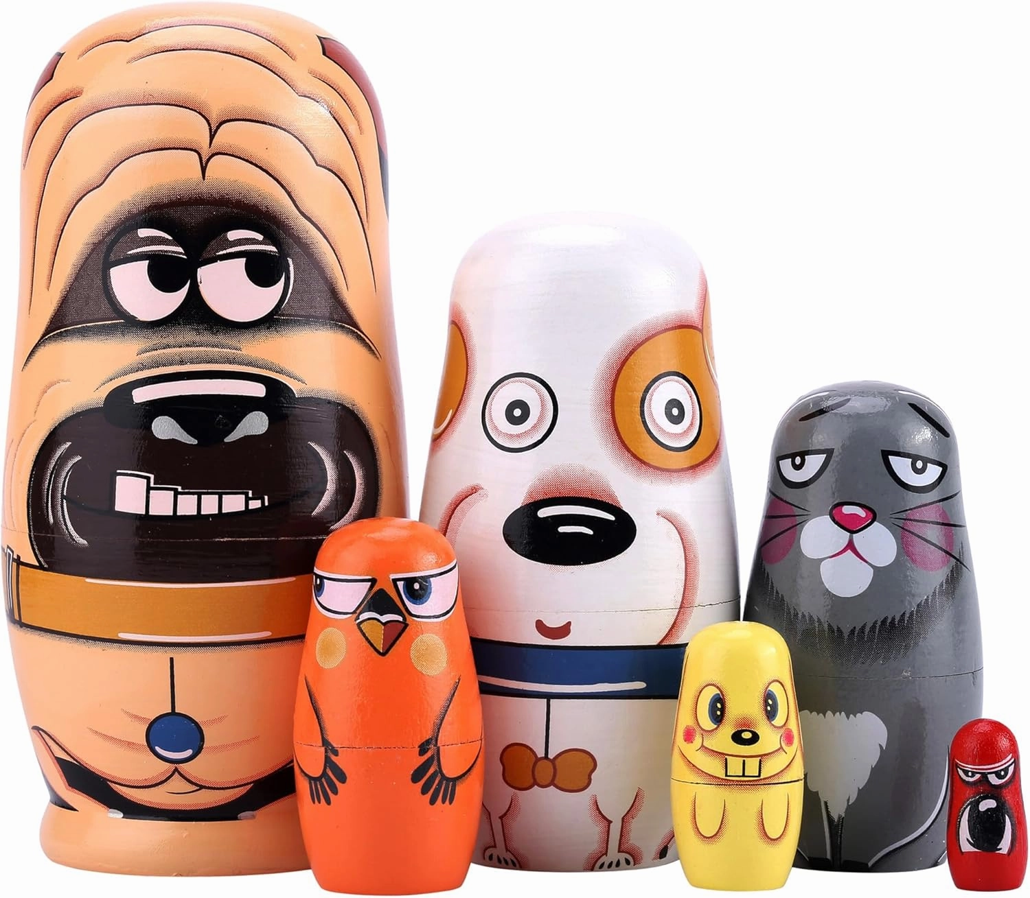 Yoption 6Pcs Russian Nesting Dolls, Handmade Wooden Cute Dog Matryoshka Dolls Set for Kids Christmas Birthday Wishing Gift (Cute Dogs)