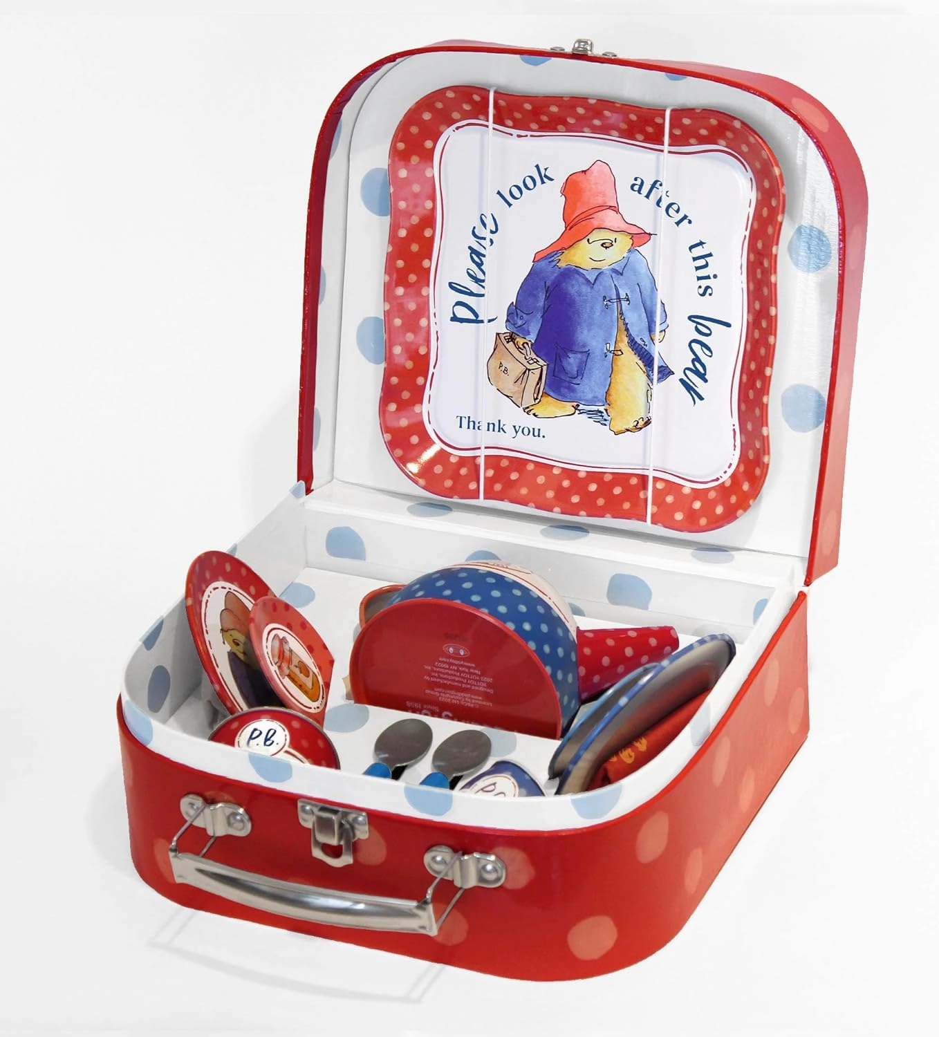 YOTTOY Paddington Bear Collection | 14-Piece Kids Tin Tea Set with Illustrations & Sturdy Carrying Case
