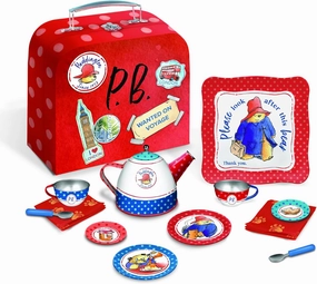 YOTTOY Paddington Bear Collection | 14-Piece Kids Tin Tea Set with Illustrations & Sturdy Carrying Case