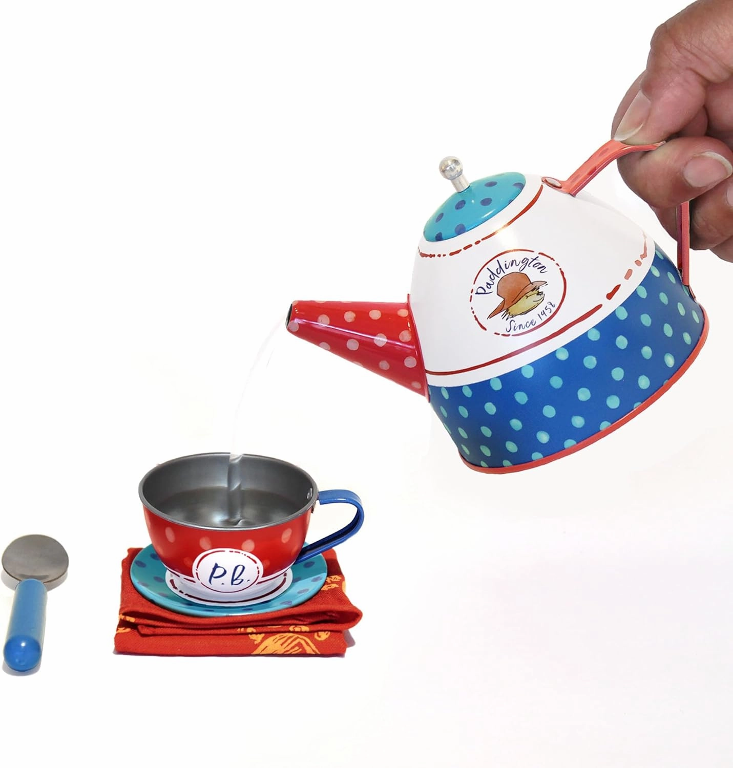 YOTTOY Paddington Bear Collection | 14-Piece Kids Tin Tea Set with Illustrations & Sturdy Carrying Case