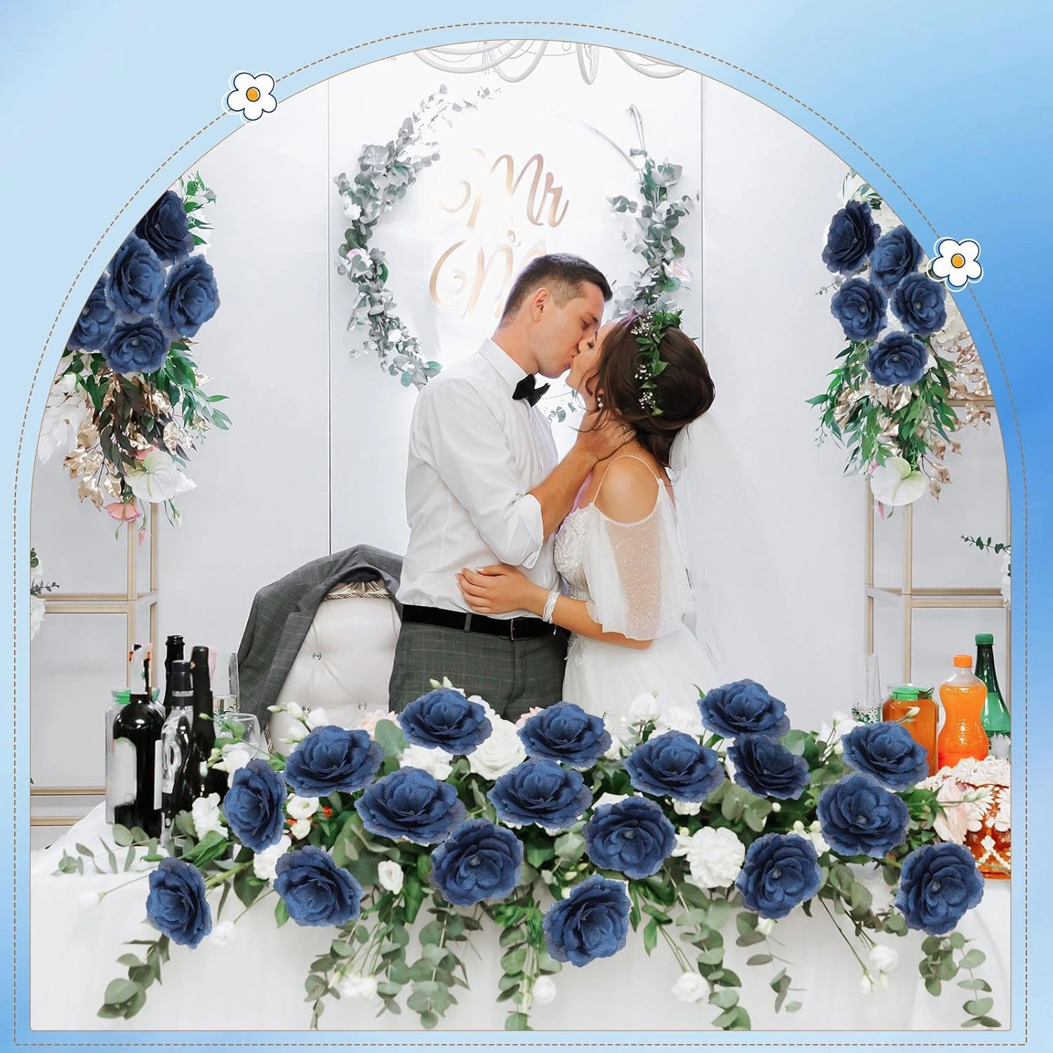 Yunlly 100 Pcs Artificial Flowers Fake Silk Roses Long Stem Rose Bouquet Wedding Party Home Decor for DIY Baby Shower Centerpieces Tables Home Decorations(Navy Blue)