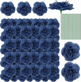 Yunlly 100 Pcs Artificial Flowers Fake Silk Roses Long Stem Rose Bouquet Wedding Party Home Decor for DIY Baby Shower Centerpieces Tables Home Decorations(Navy Blue)