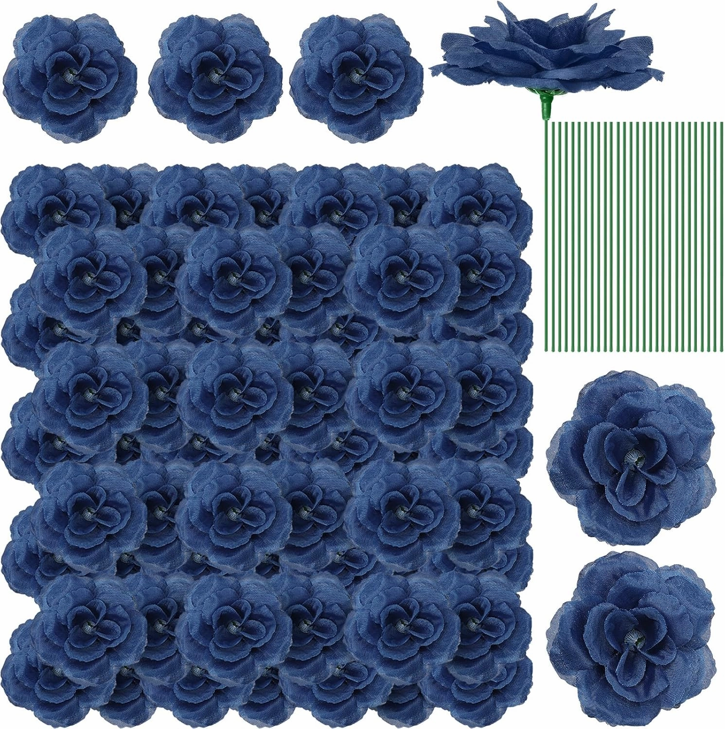 Yunlly 100 Pcs Artificial Flowers Fake Silk Roses Long Stem Rose Bouquet Wedding Party Home Decor for DIY Baby Shower Centerpieces Tables Home Decorations(Navy Blue)