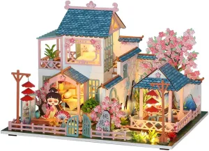 Yuzhen DIY Miniature Dollhouse with Furniture and LED Lights, Ancient Style Wooden Mini-House Includes Dustcover and Music Movement, Exquisite Home Decor