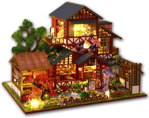 Yuzhen DIY Miniature Dollhouse with Furniture and LED Lights, Japanese Style Wooden Mini-Restaurant Includes Dustcover and Music Movement, Exquisite Home Decor