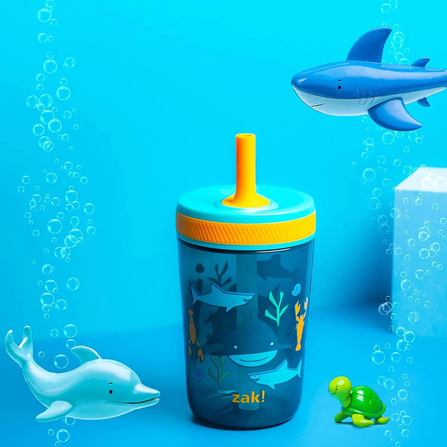 Zak Designs Kelso 15 oz Tumbler Set, (Underwater) Leak-Proof Screw-On Lid with Straw Made of Durable Plastic and Silicone, Perfect Bundle for Kids (2pc Set)