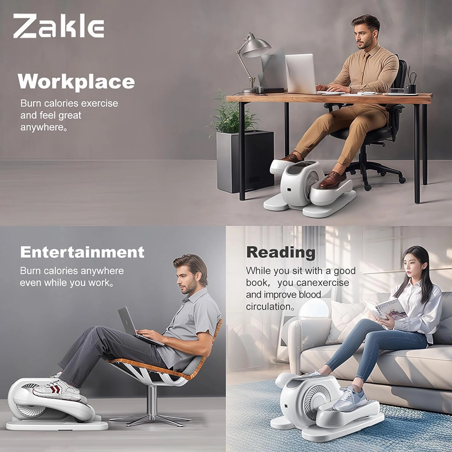 Zakle Ellipse Leg Exerciser as Seen on Tv for Seniors, Electric Under Desk Elliptical Machine w/Remote & 12 Speeds Level, Manual & Auto Mode, Quiet Seated Pedal Exerciser for Home Office