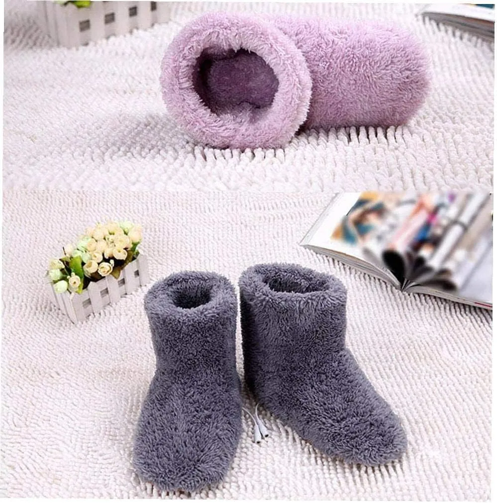ZDJSW Foot Warmer, Heated Slippers USB Foot Warmer Heating Shoes Warmer Plush Soft Plush Warming Feet Shoe Foot Warmer Shoes for Women Men, Winter Cold Weather Shoes (Grey)
