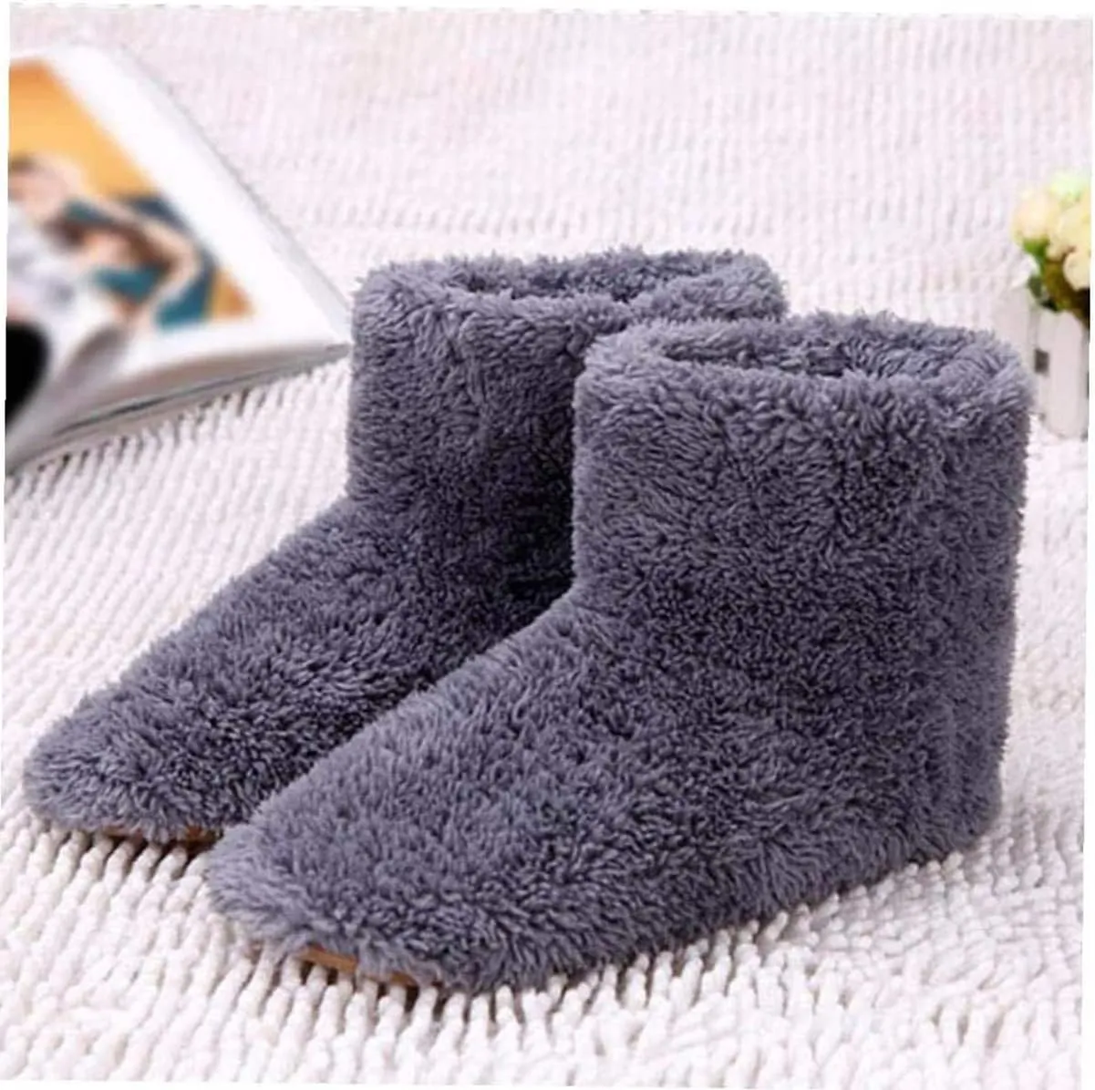 ZDJSW Foot Warmer, Heated Slippers USB Foot Warmer Heating Shoes Warmer Plush Soft Plush Warming Feet Shoe Foot Warmer Shoes for Women Men, Winter Cold Weather Shoes (Grey)
