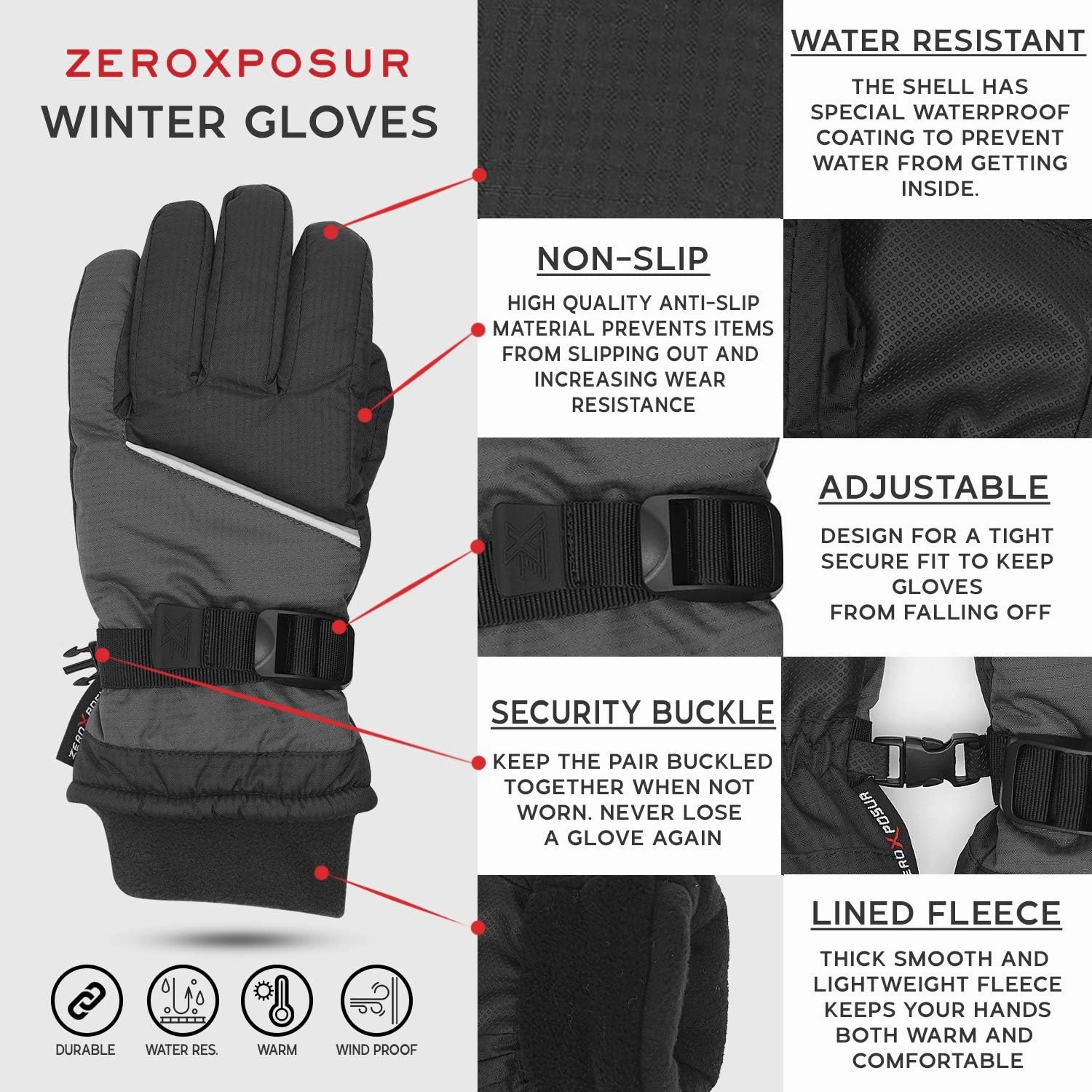 ZeroXposur Boys Winter Gloves and Reversible Winter Hat Set with Thinsulate PVC Palms and Fleece Elastic cuffs