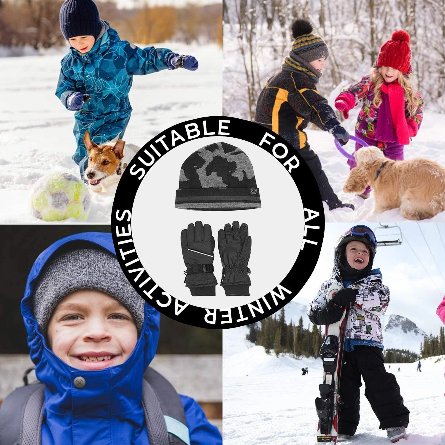 ZeroXposur Boys Winter Gloves and Reversible Winter Hat Set with Thinsulate PVC Palms and Fleece Elastic cuffs