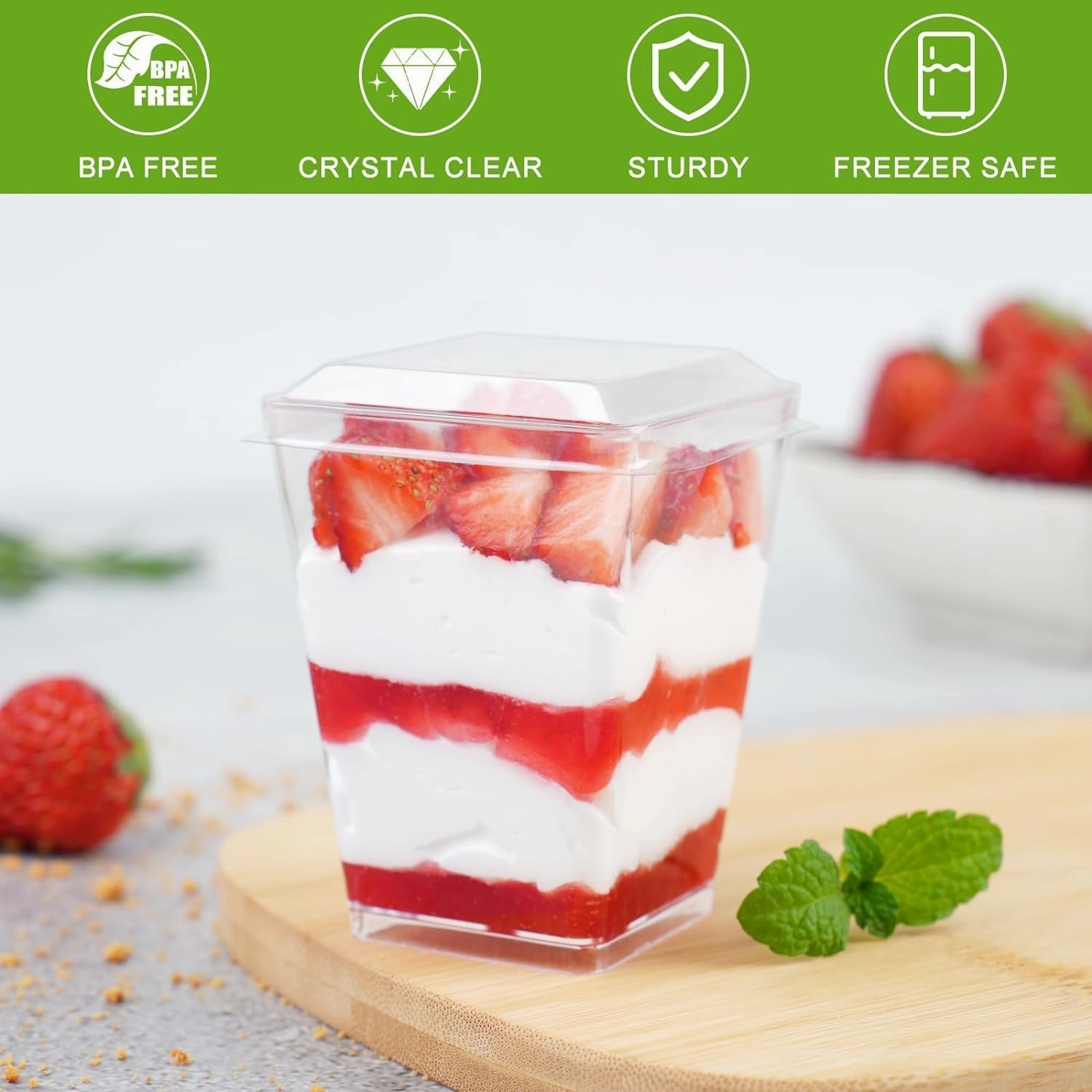 Zezzxu 100 Pack 5 oz Plastic Dessert Cups with Lids and Spoons, Banana Pudding Cups with Lids Mini Dessert Shooters for Party Individual Yogurt Parfait Jello Fruit Trifle