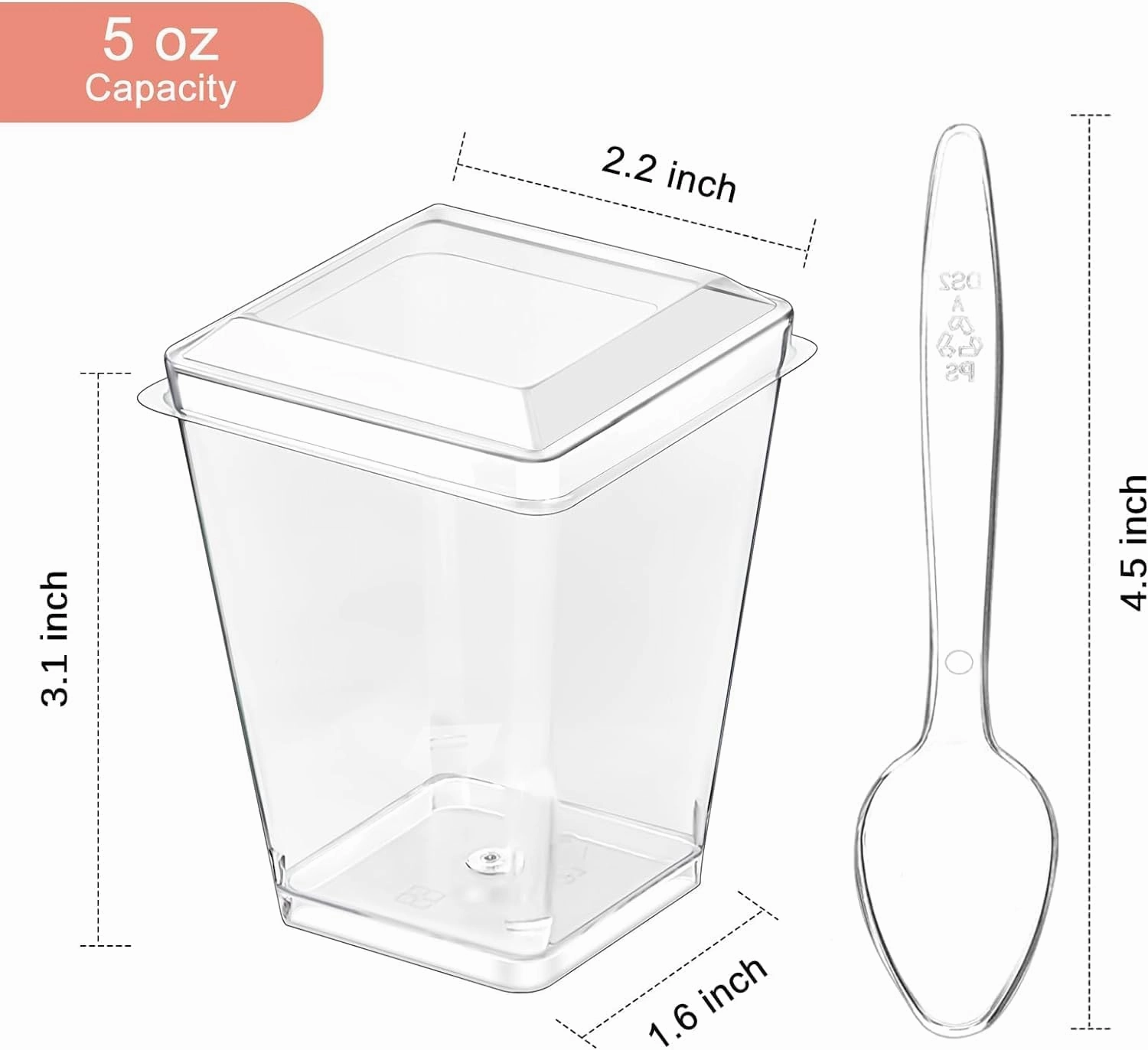 Zezzxu 100 Pack 5 oz Plastic Dessert Cups with Lids and Spoons, Banana Pudding Cups with Lids Mini Dessert Shooters for Party Individual Yogurt Parfait Jello Fruit Trifle