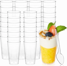 Zezzxu 100 Pack Mini Dessert Cups with Spoons, 3 oz Shooter Cups for Desserts, Small Plastic Shot Glasses for Serving Appetizers Cheesecake Puddings Mousse