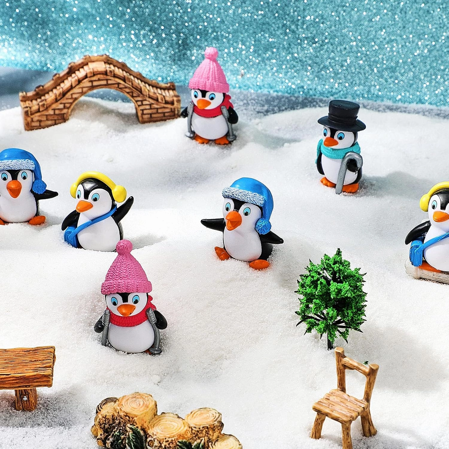 Zhanmai Cute Penguin Characters Toys Collection Playset Mini Cartoon Figures Cake Topper Winter Figurines Cake Decoration for Boy Girl Gift Birthday Landscape Party(16 Pieces)