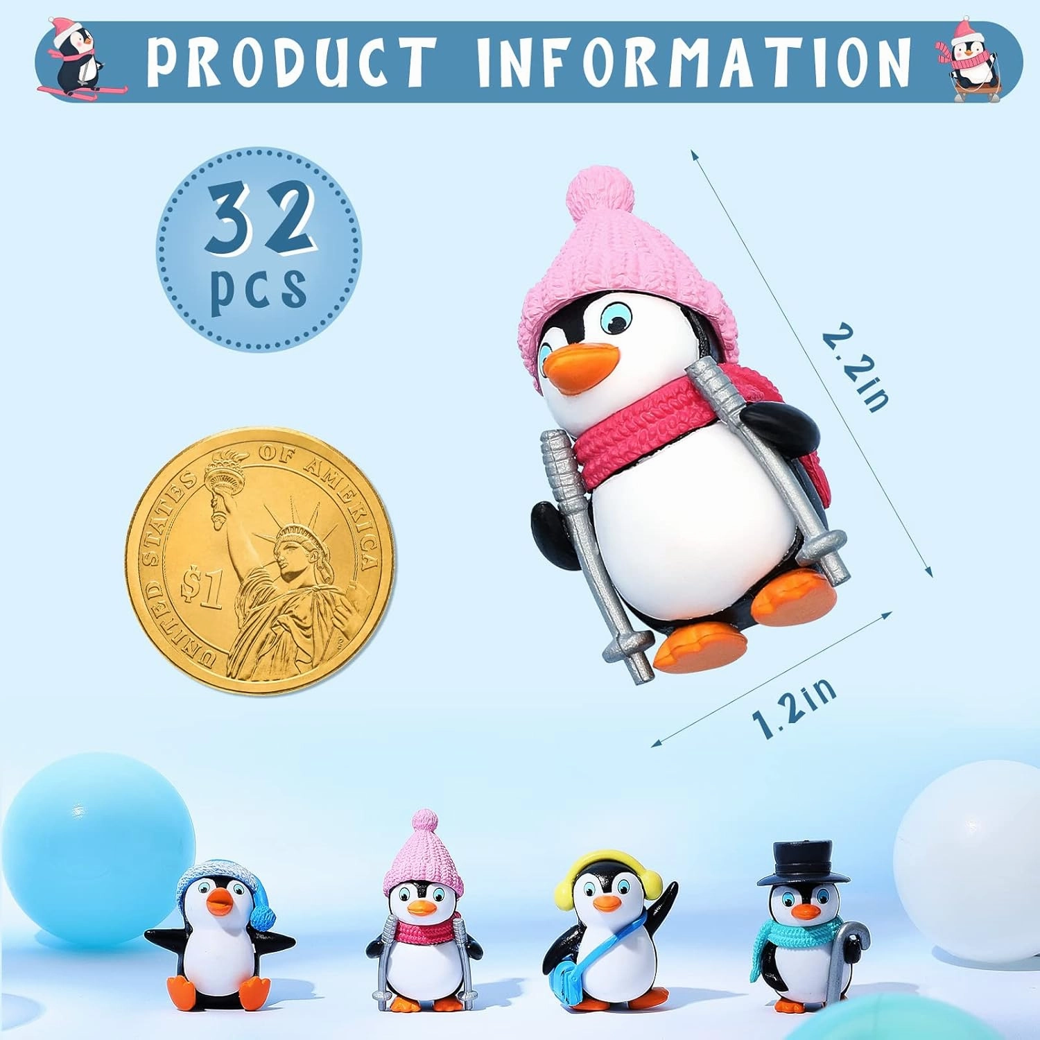 Zhanmai Cute Penguin Characters Toys Collection Playset Mini Cartoon Figures Cake Topper Winter Figurines Cake Decoration for Boy Girl Gift Birthday Landscape Party(16 Pieces)