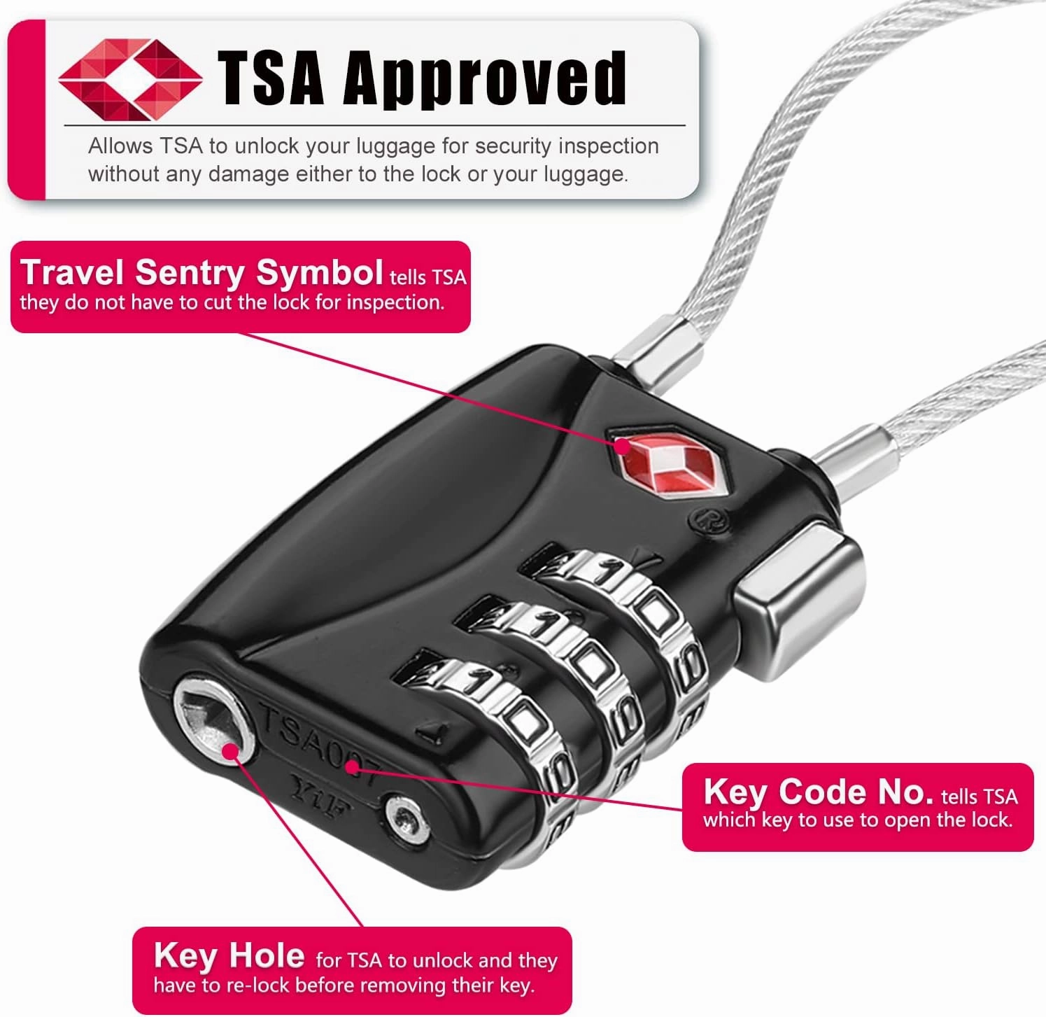 ZHEGE TSA Luggage Lock 2 Pack, 3 Digit Small Combination Padlock for Travel (Black & Red)