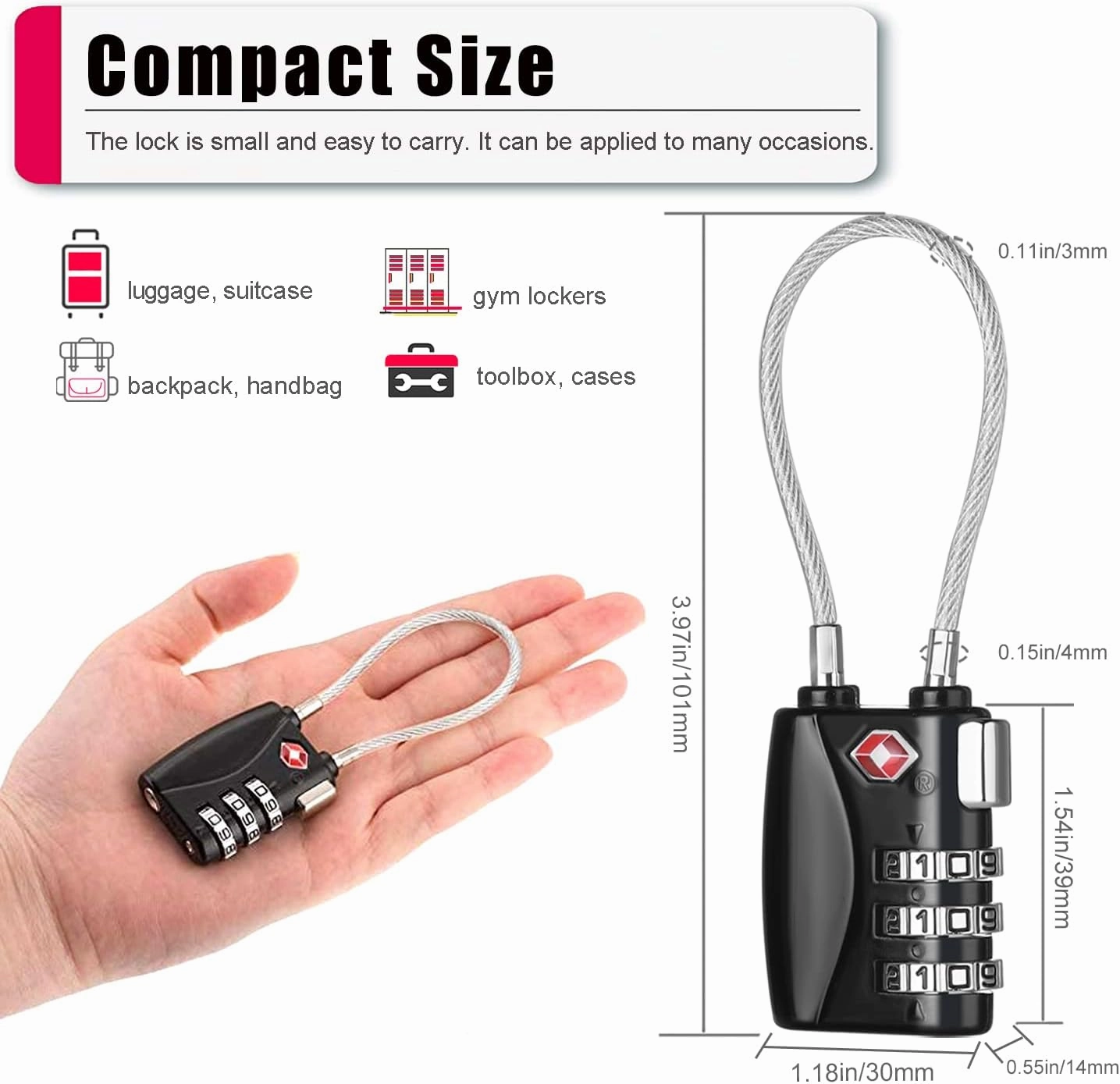 ZHEGE TSA Luggage Lock 2 Pack, 3 Digit Small Combination Padlock for Travel (Black & Red)