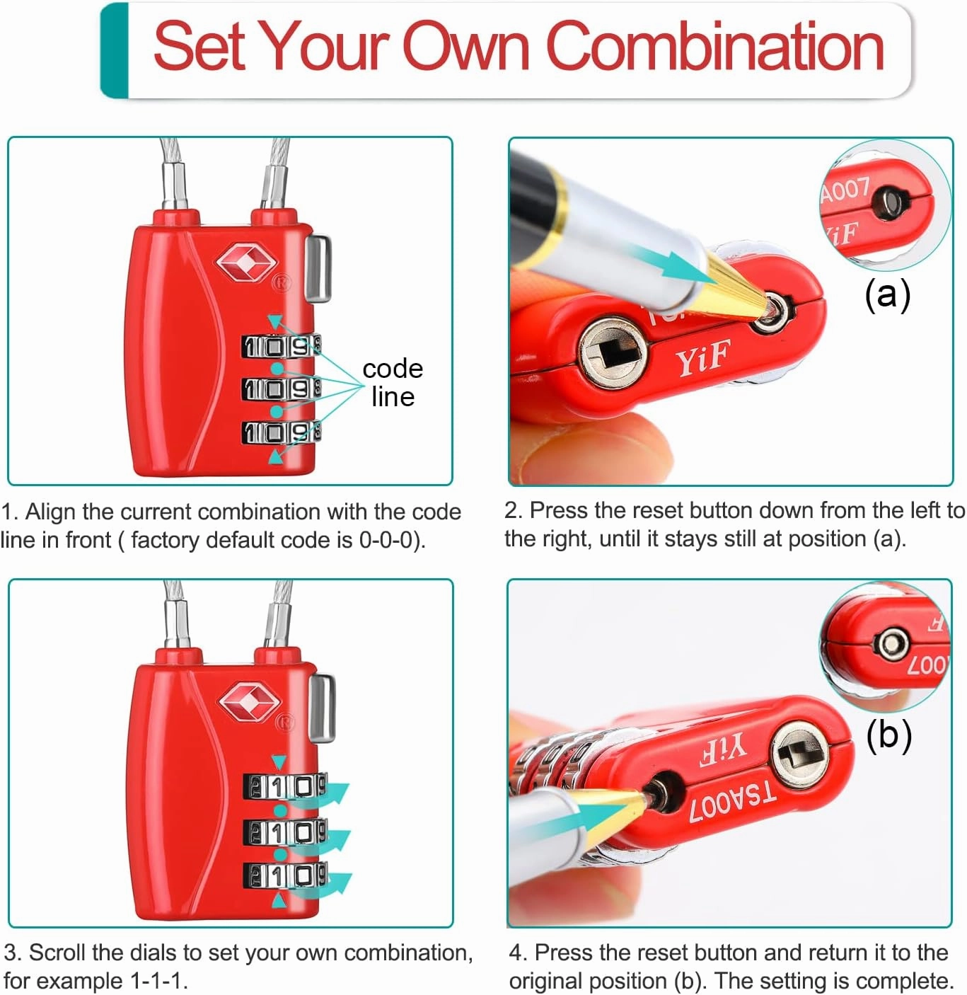 ZHEGE TSA Luggage Lock 2 Pack, 3 Digit Small Combination Padlock for Travel (Black & Red)