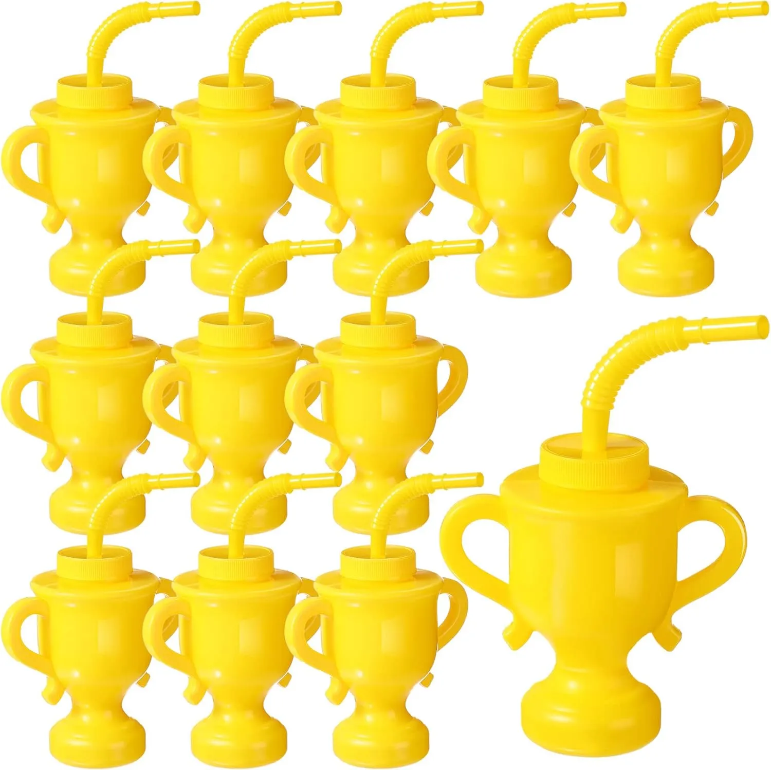 Zubebe 12 Pcs Race Car Trophy Cups with Straws Lids 10oz Plastic Reusable Racing Party Cups Bulk for Kids Two Fast Construction Birthday Party Favors Supplies Holiday Gifts(Gold)