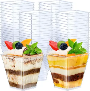 Zubebe Dessert Cups 8 oz Clear Plastic Appetizer Cups Small Square Dessert Bowls Mini Serving Cups for Tasting Party, Baby Shower Party, Wedding, Birthday Party Favor (150 Pcs)
