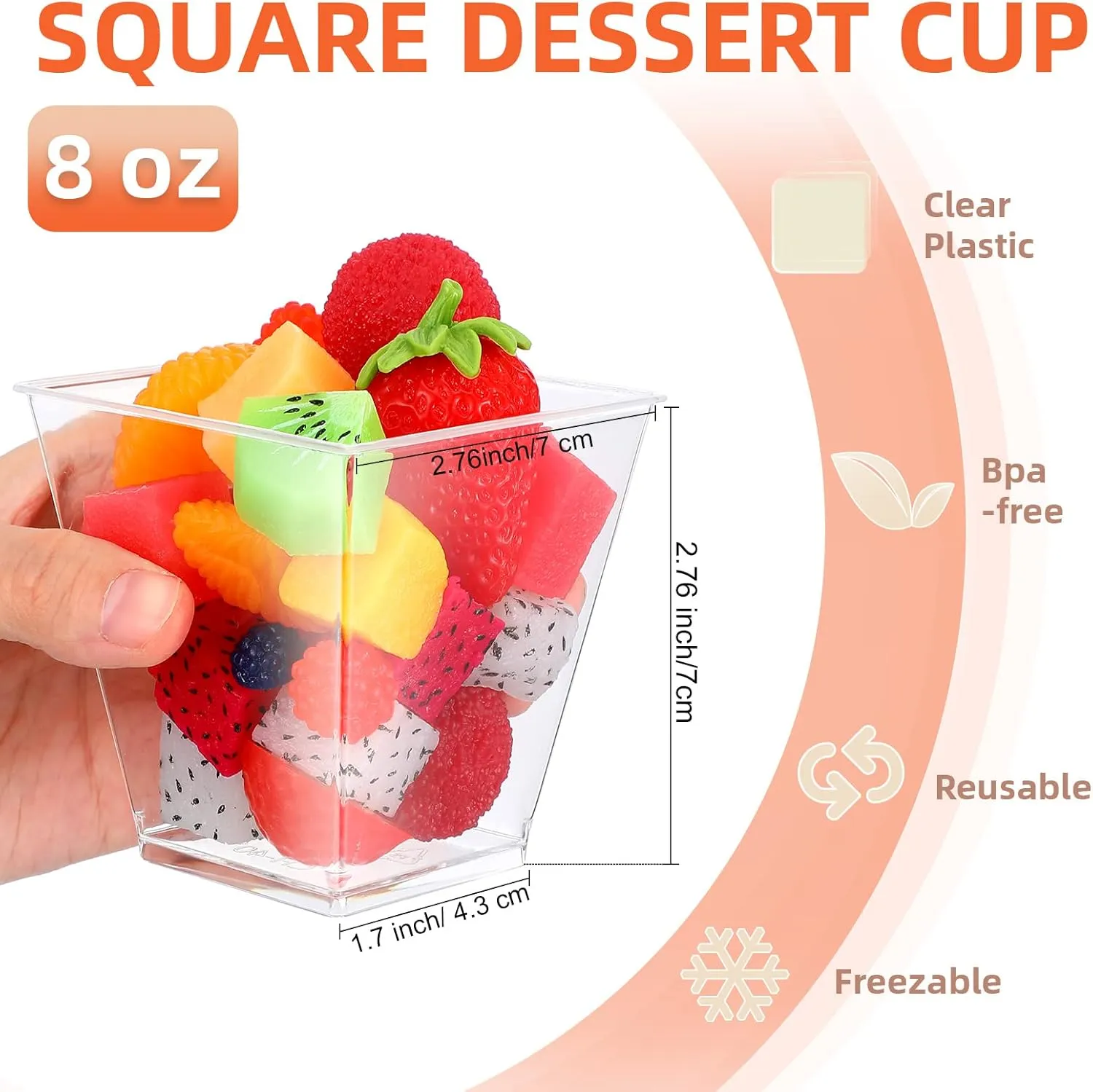 Zubebe Dessert Cups 8 oz Clear Plastic Appetizer Cups Small Square Dessert Bowls Mini Serving Cups for Tasting Party, Baby Shower Party, Wedding, Birthday Party Favor (150 Pcs)